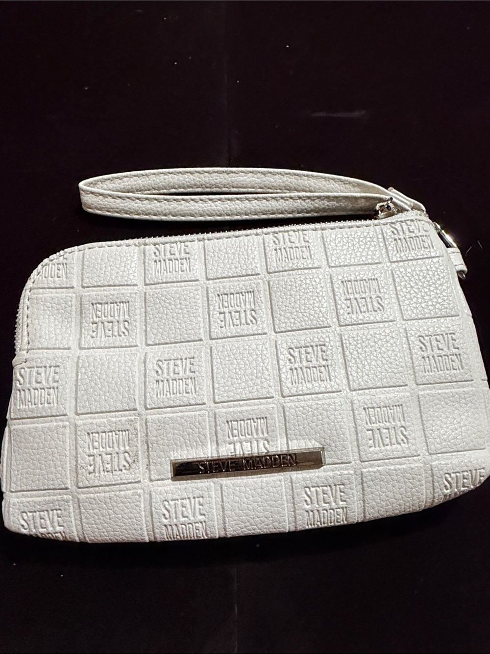 Steve Madden White Embossed Logo Wristlet